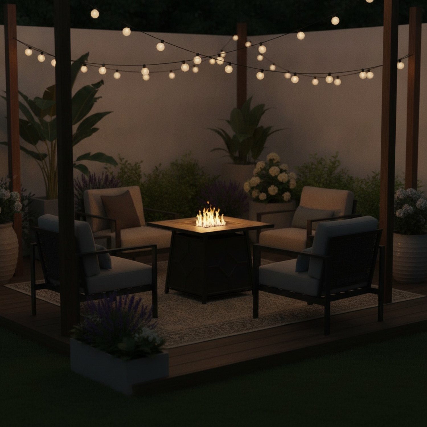40000 BTU 28" Brown Iron Propane Square Fire Pit With Cover - L2