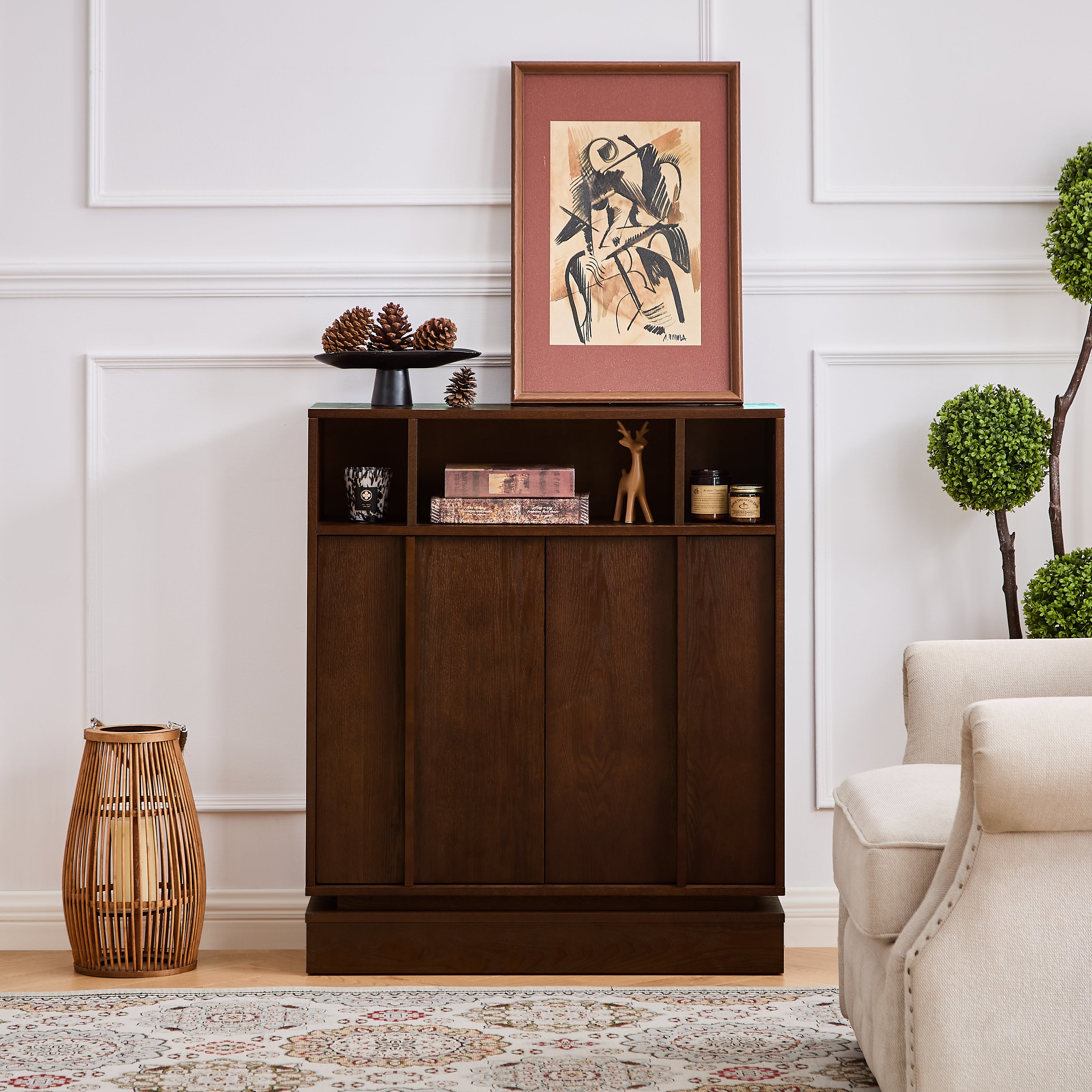 Farmhouse Fluted Sideboard, 2 Doors & Adjustable Shelf, Walnut