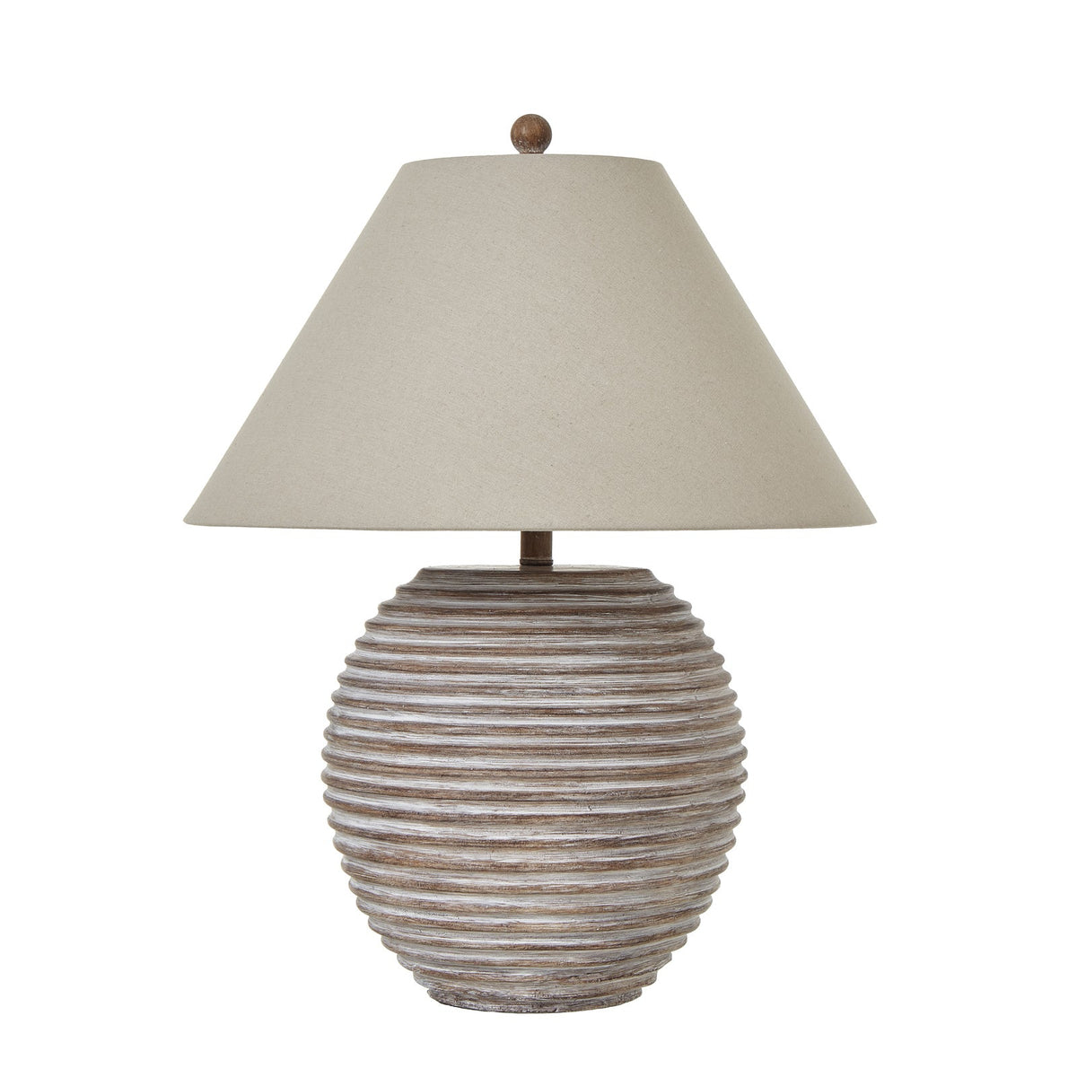 Brown Ceramic Table Lamp 71cm — Living Room Table Lamp, Linen Shade, Saturn