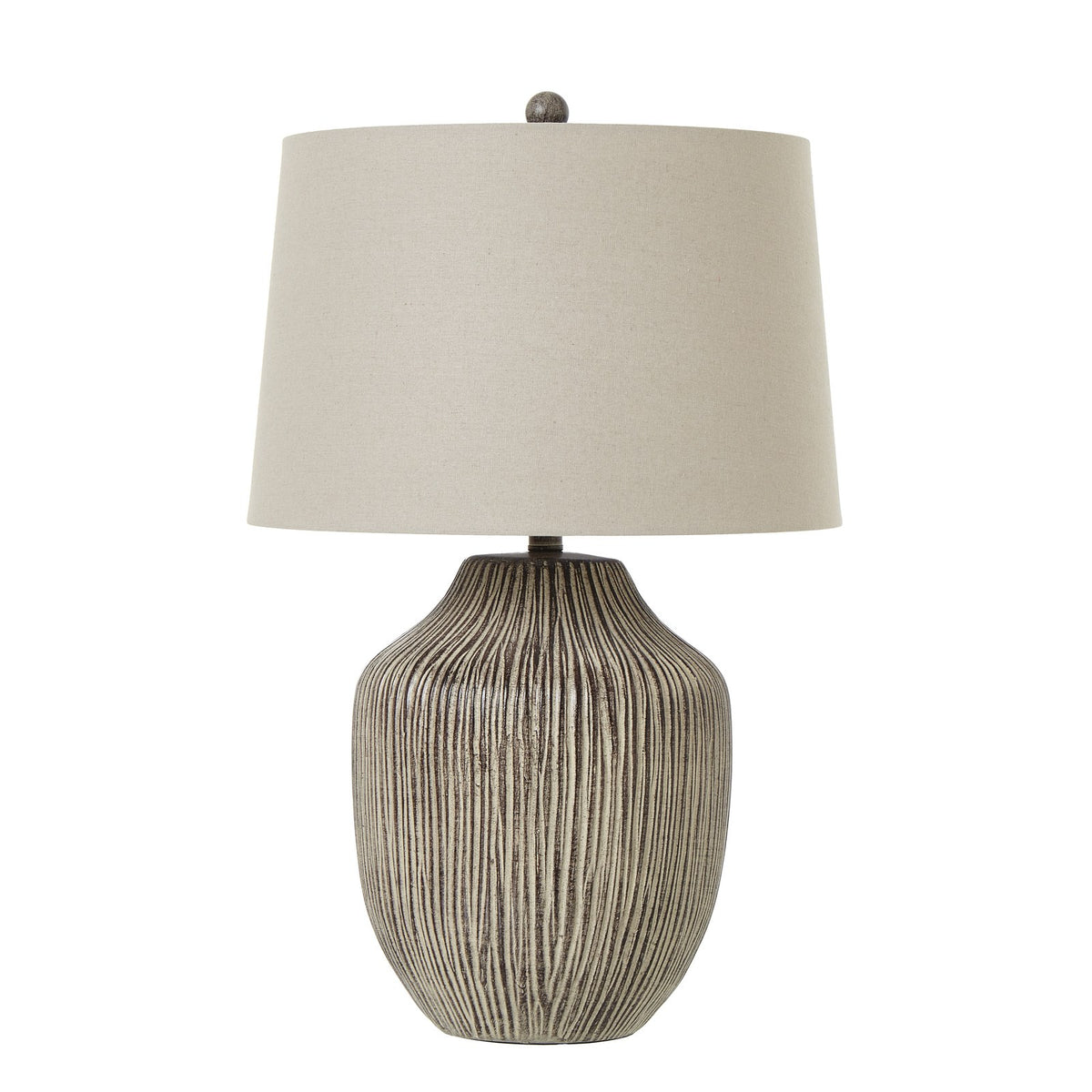 Ochre Carved Textured Table Lamp With Linen Shade — table lamp