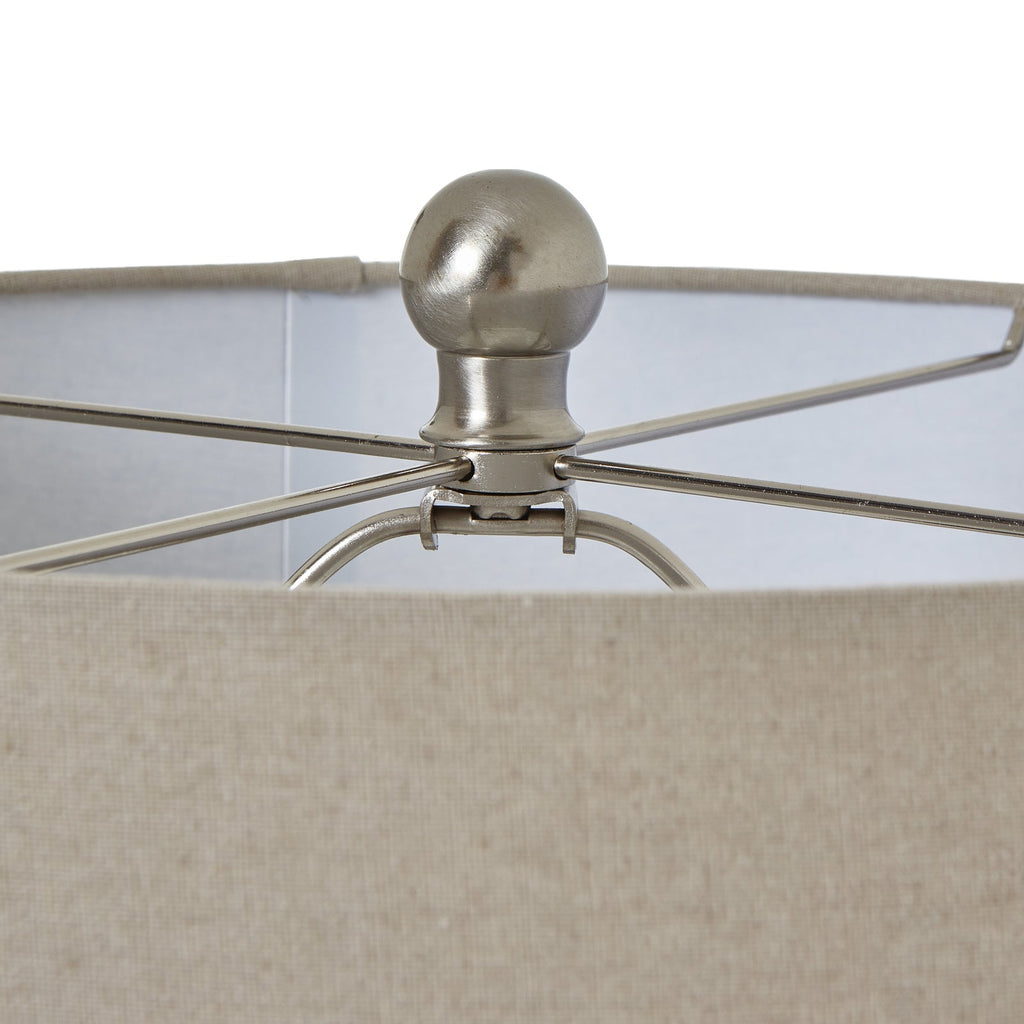 White Ceramic Table Lamp 56cm — Living Room Table Lamp, Linen Shade, Beaded