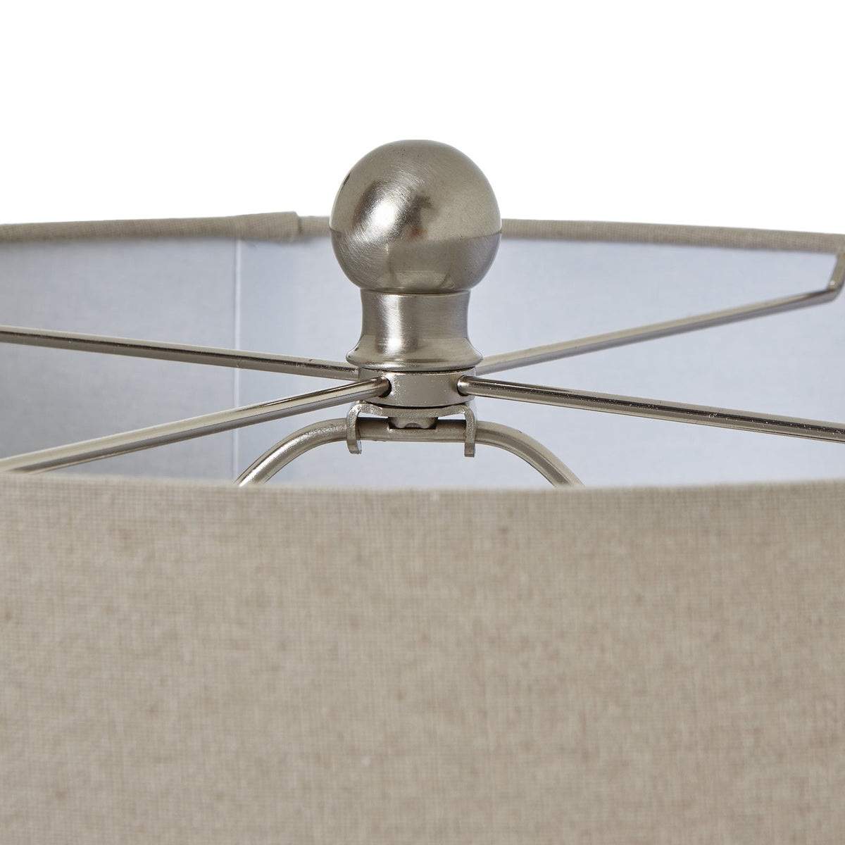 White Ceramic Table Lamp 56cm — Living Room Table Lamp, Linen Shade, Beaded