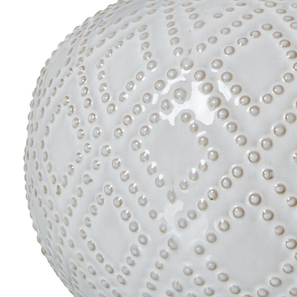 White Ceramic Table Lamp 56cm — Living Room Table Lamp, Linen Shade, Beaded