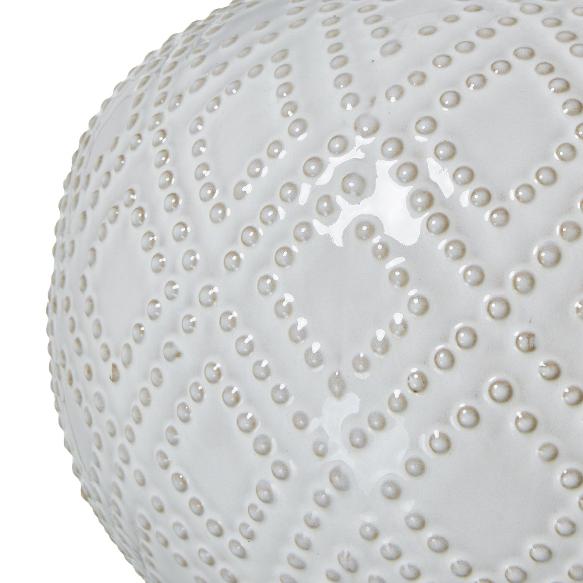 White Ceramic Table Lamp 56cm — Living Room Table Lamp, Linen Shade, Beaded