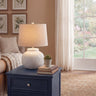 White Ceramic Table Lamp 56cm — Living Room Table Lamp, Linen Shade, Beaded