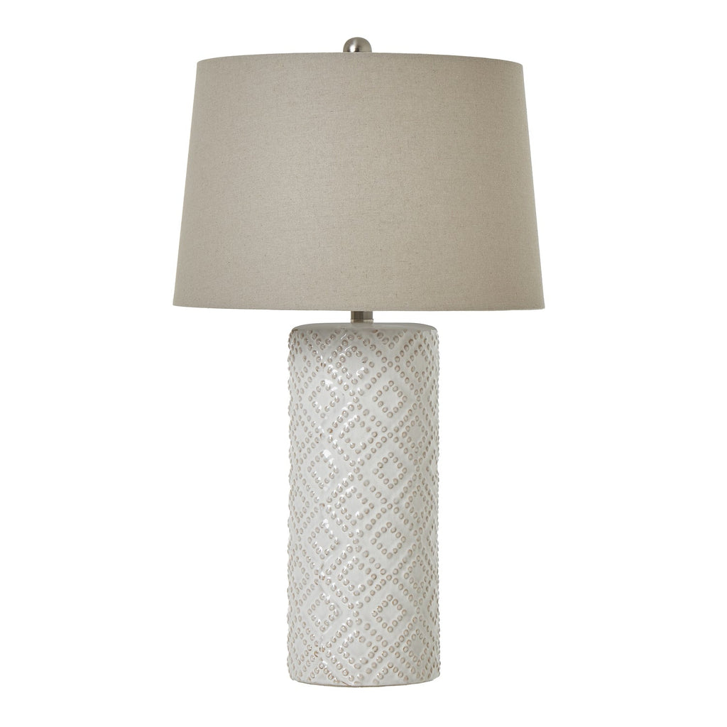 White Ceramic Table Lamp 71cm — Living Room Table Lamp, Pearl Beaded