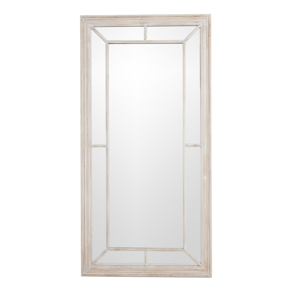 Large Washed Wood Framed Window Mirror — mirror
