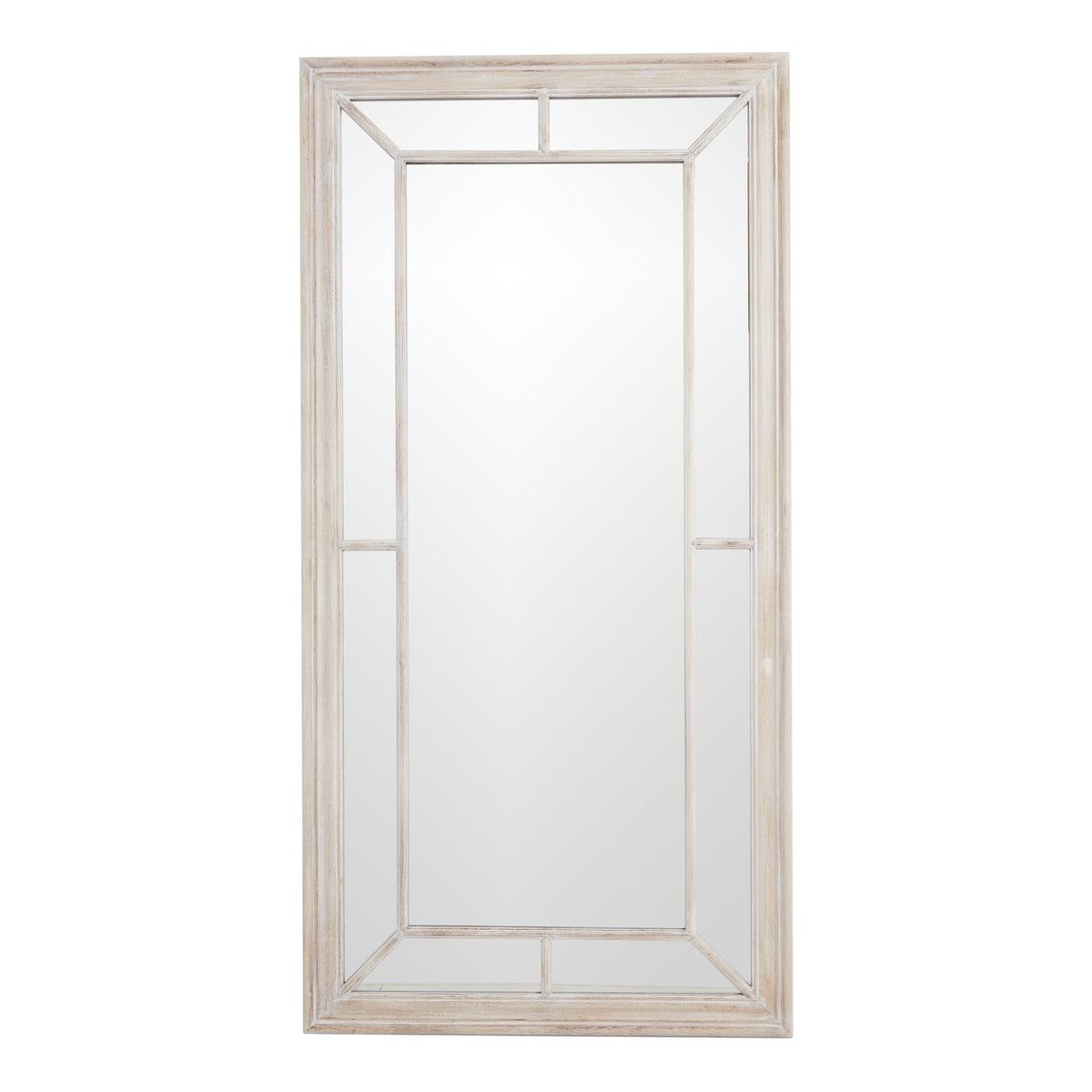 Large Washed Wood Framed Window Mirror — mirror