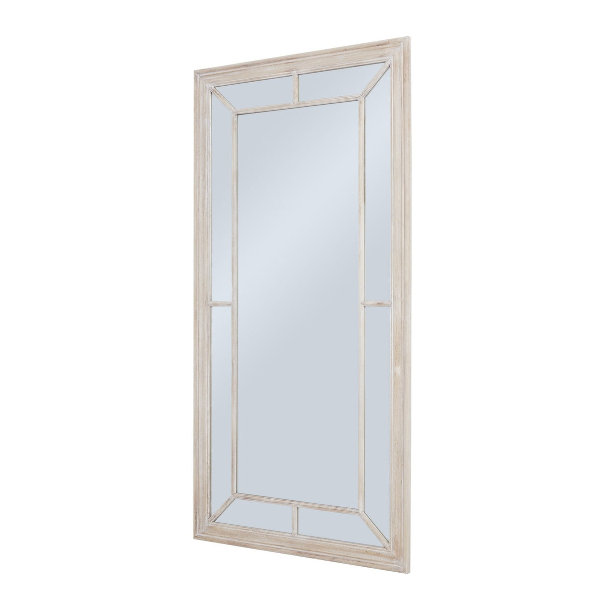 Large Washed Wood Framed Window Mirror — mirror