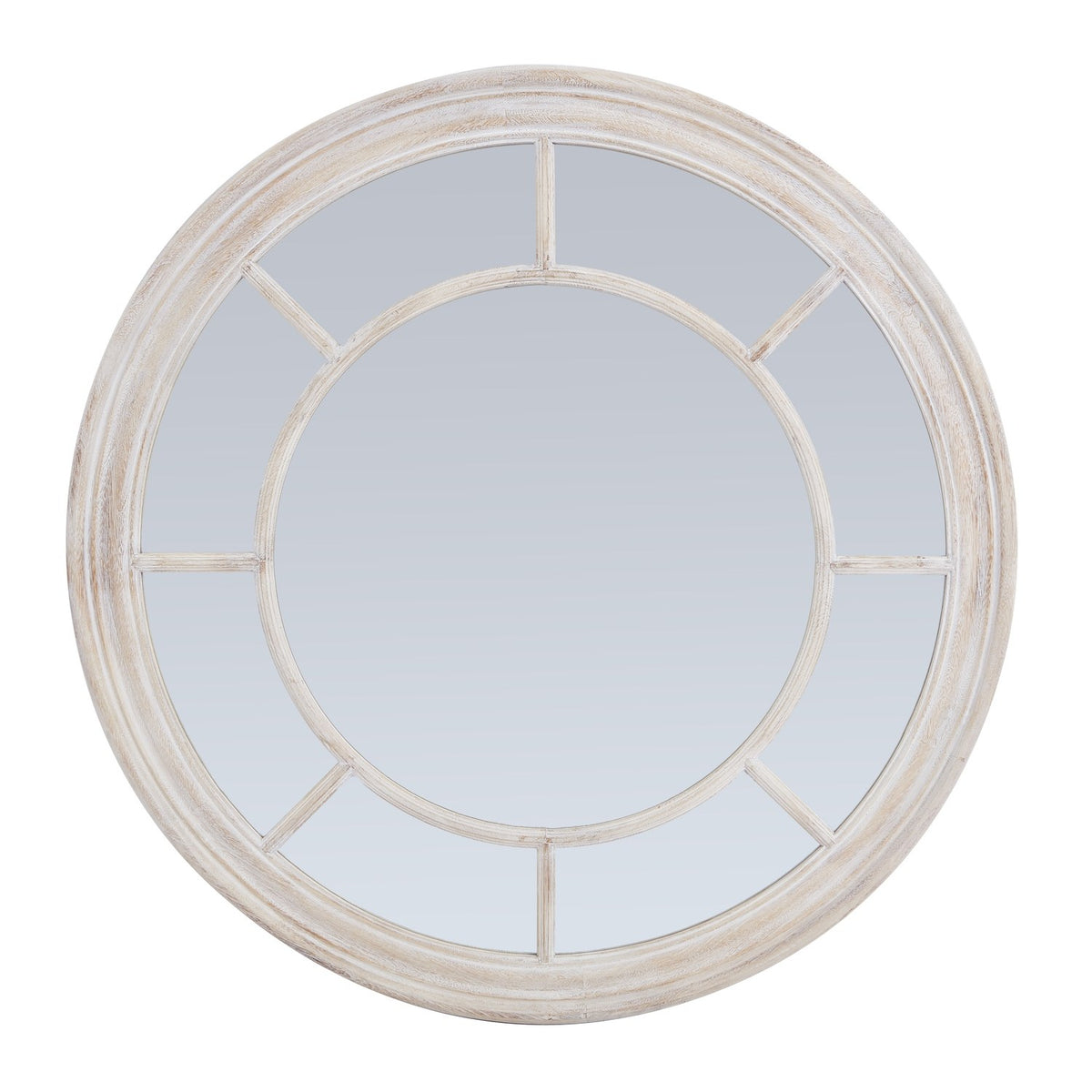Washed Wood Framed Round Mirror — mirror