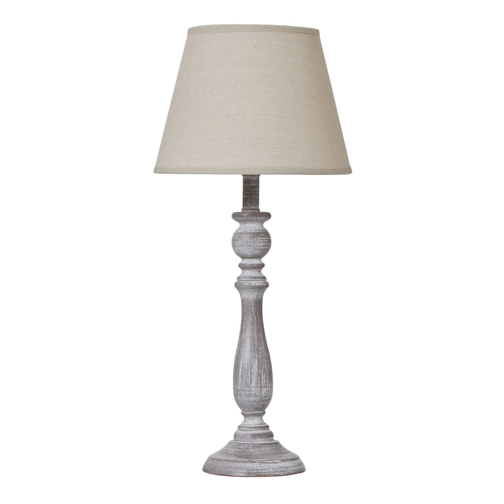 Small White Wood Table Lamp 44cm — Bedside Table Lamp, Linen Shade, Dunum Column