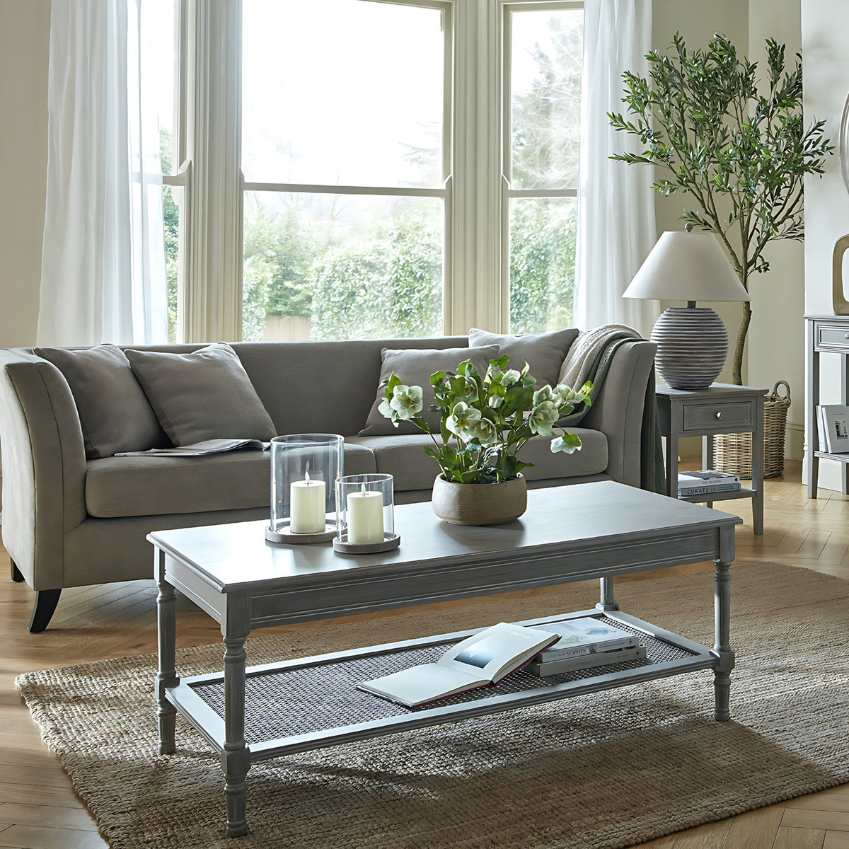 Grey Serene Side Table — 1 Drawer Living Room Side Table, Wood