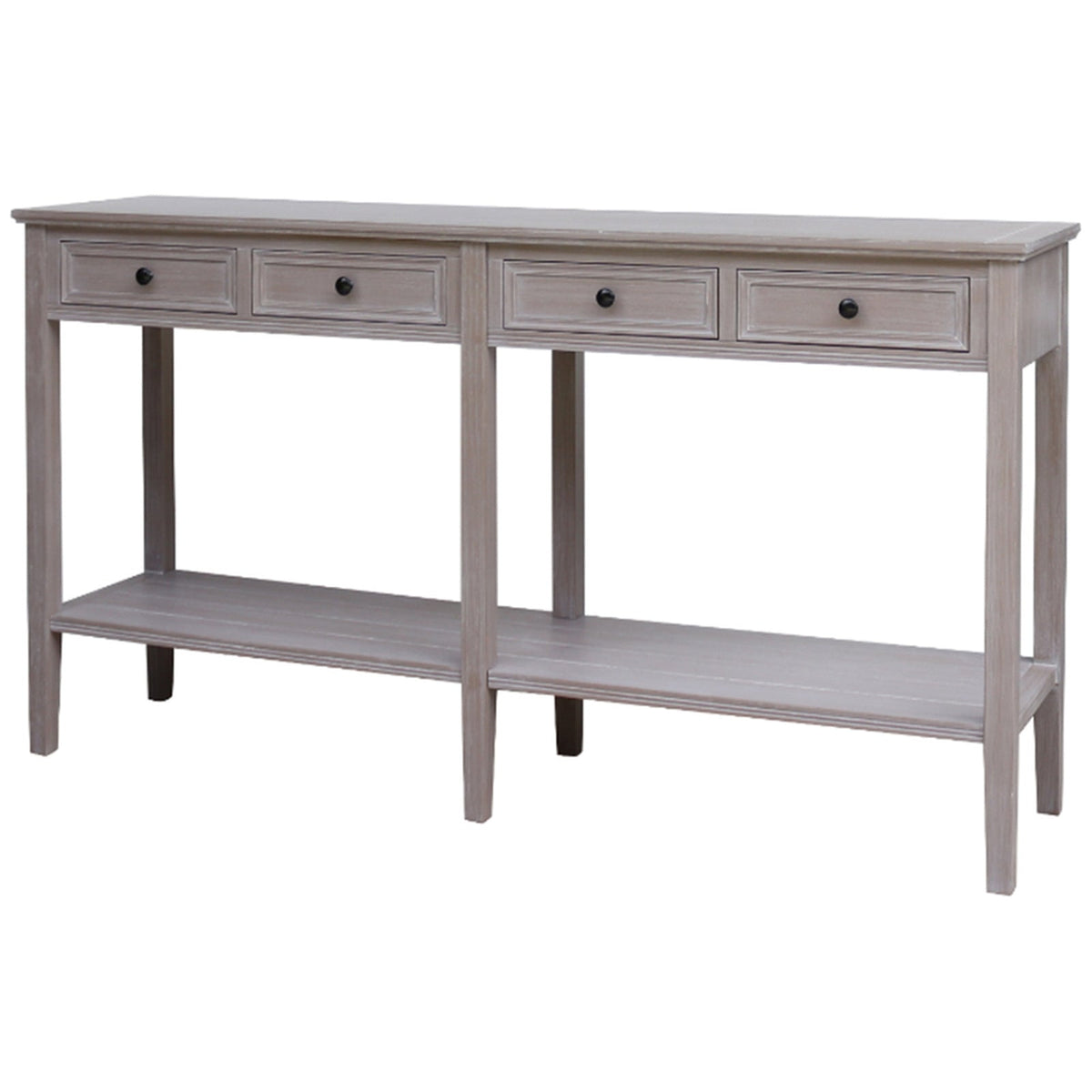 Narrow Grey Console Table 160cm — 4 Drawer Hallway Table, Wood