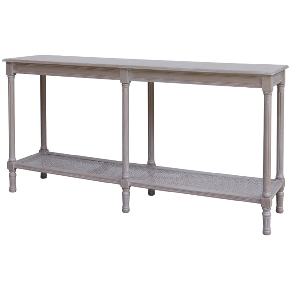 Narrow Grey Console Table 160cm — Hallway Table, Rattan, Wood