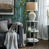 Grey Round Side Table — Living Room Side Table, Tall, Wood
