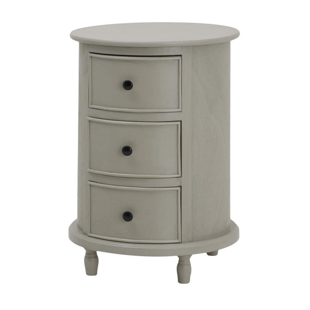 Grey Round Side Table — 3 Drawer Living Room Side Table, Wood