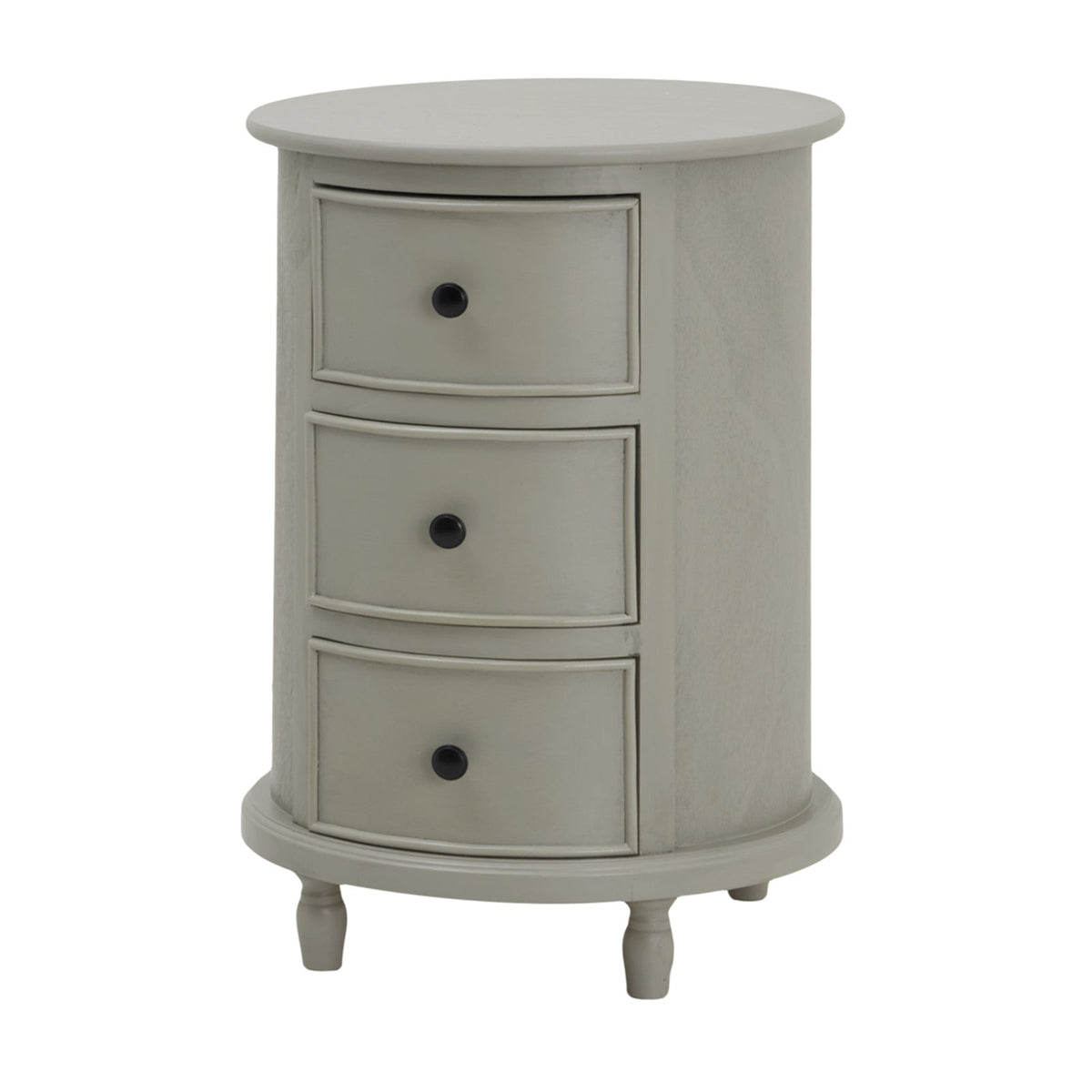 Grey Round Side Table — 3 Drawer Living Room Side Table, Wood