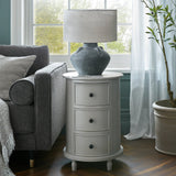 Grey Round Side Table — 3 Drawer Living Room Side Table, Wood