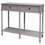 Narrow Grey Console Table 120cm — 2 Drawer Hallway Table, Wood