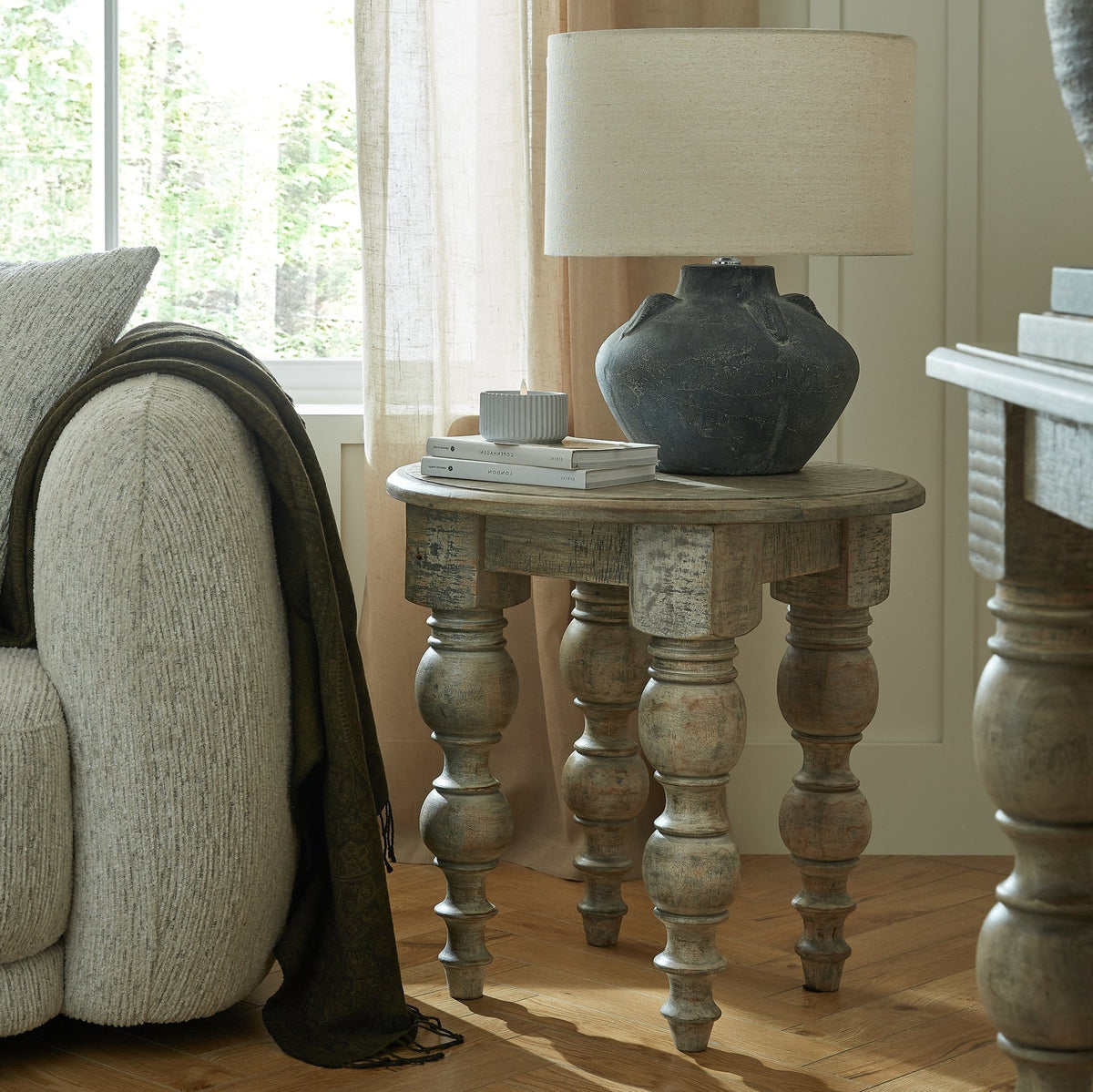 Brown Round Side Table 60cm — Living Room Side Table, Wood, 60cm Tall