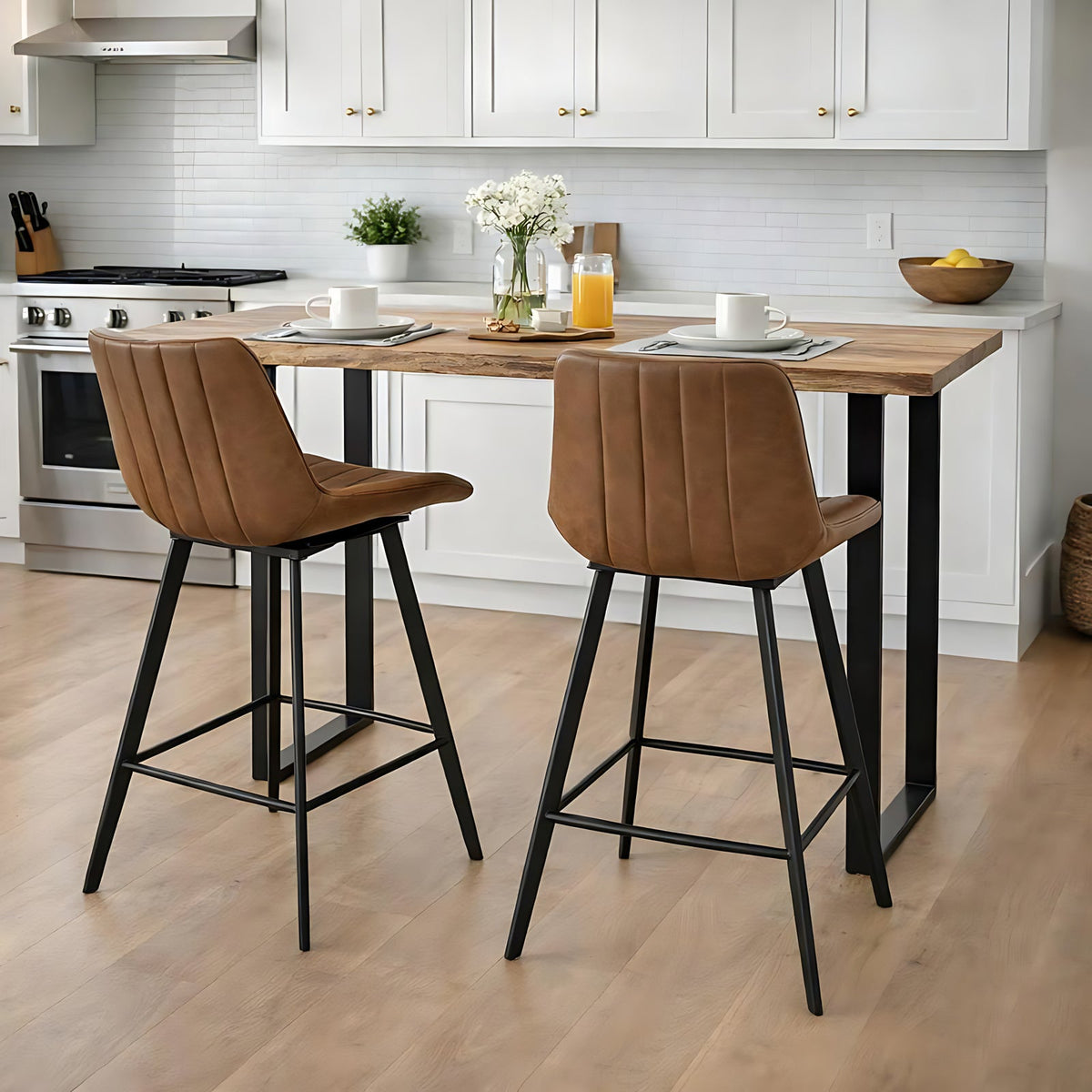 Black Bar Table 130cm — Breakfast Bar Table, Live Edge Acacia, Metal