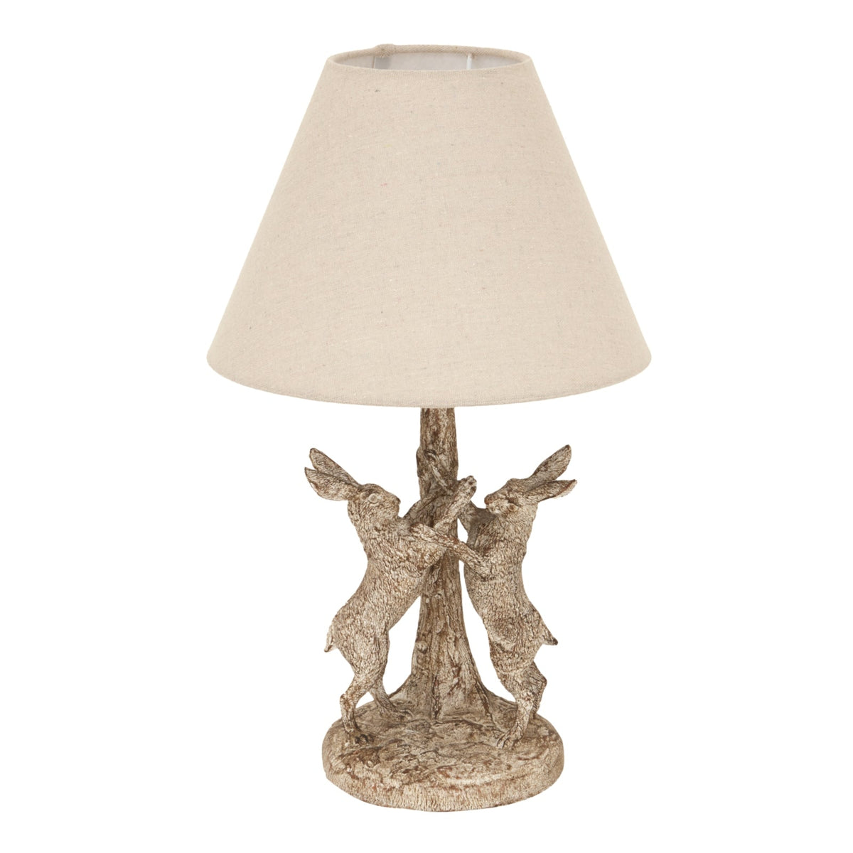 Brown Table Lamp 48cm — Bedside Table Lamp, Linen Shade, Stonewashed Marching Hares