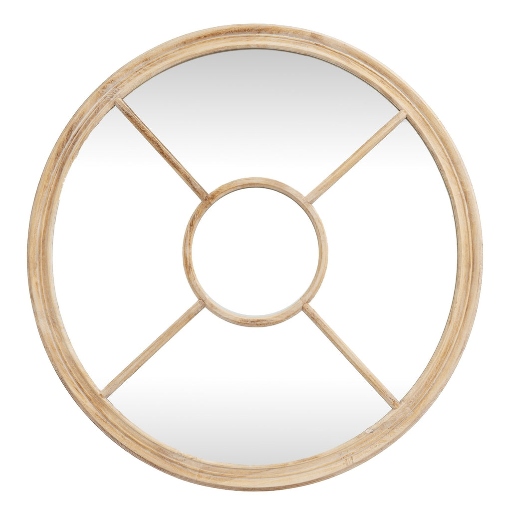 Washed Wood Round Window Mirror — mirror