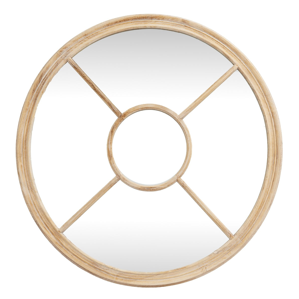 Washed Wood Round Window Mirror — mirror