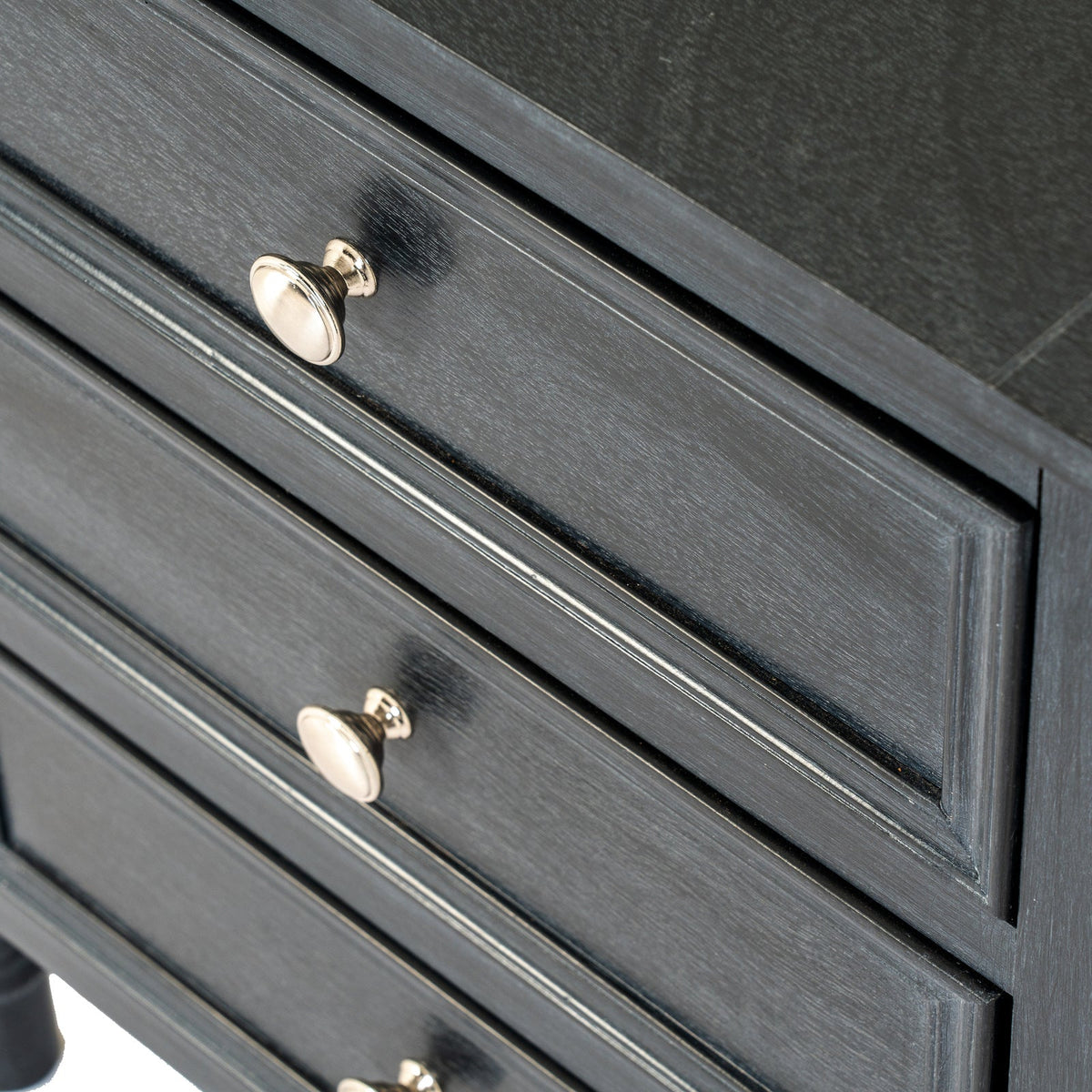 Black Side Table — 3 Drawer Living Room Side Table, Wood