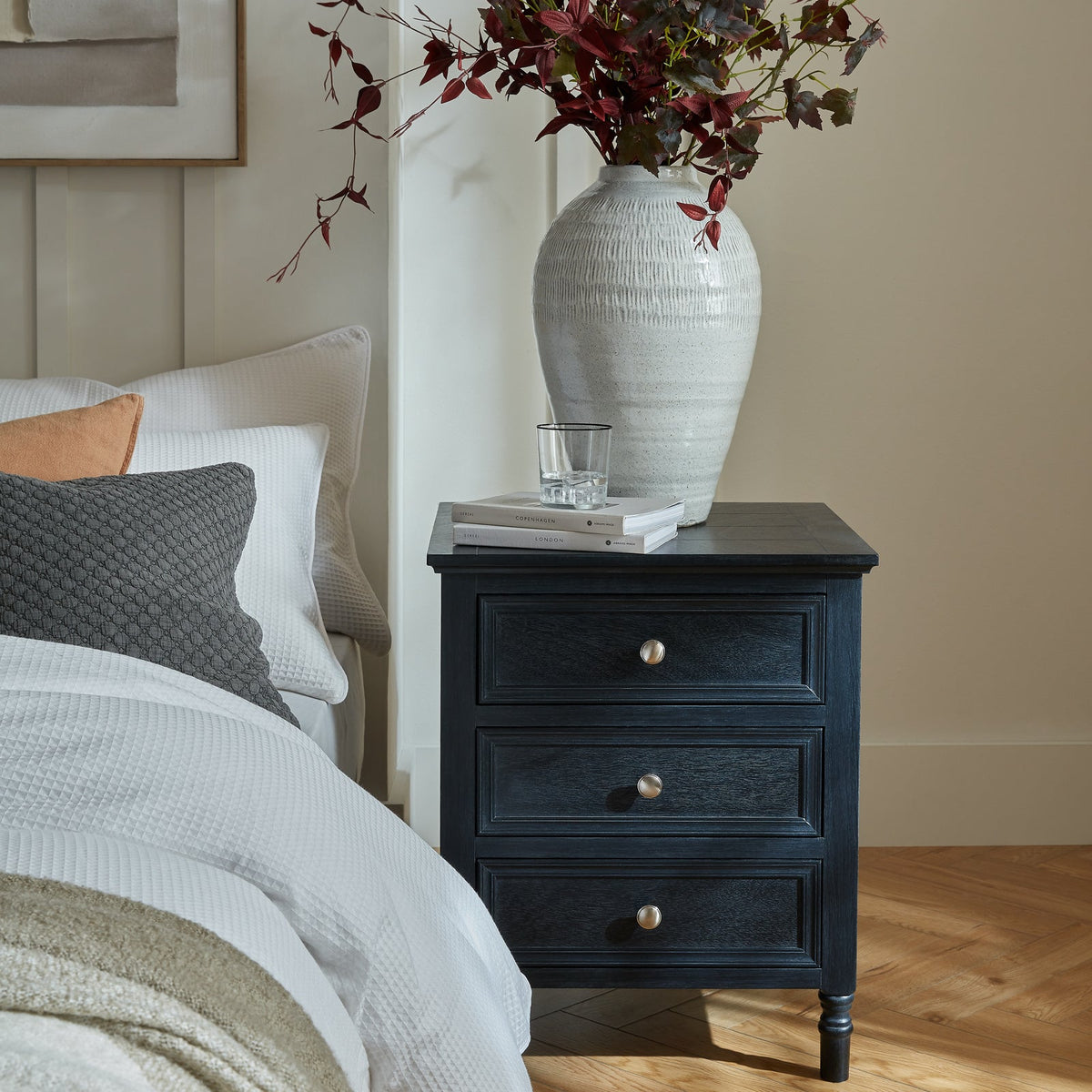 Black Side Table — 3 Drawer Living Room Side Table, Wood