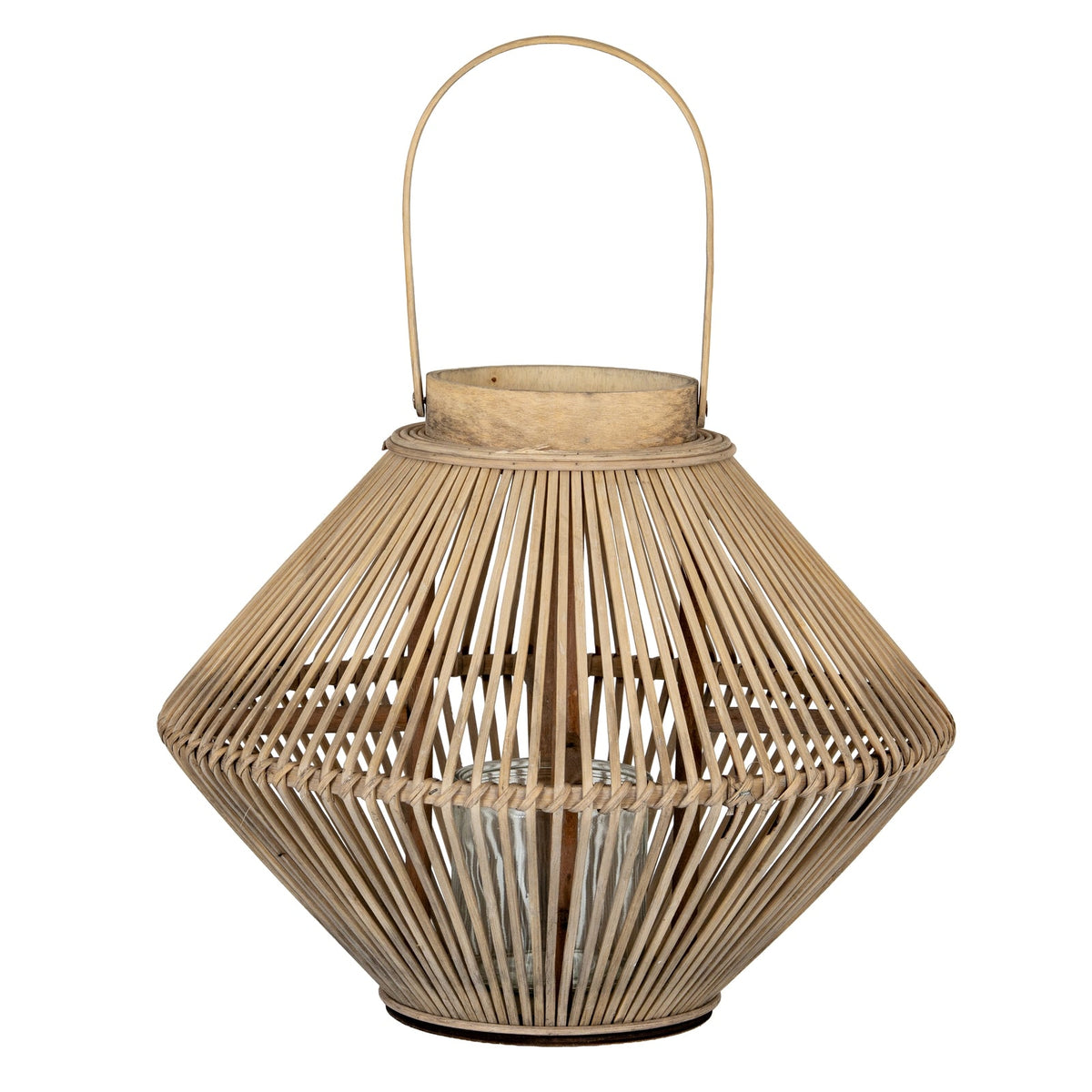 Cone Wicker Lantern With Glass Holder