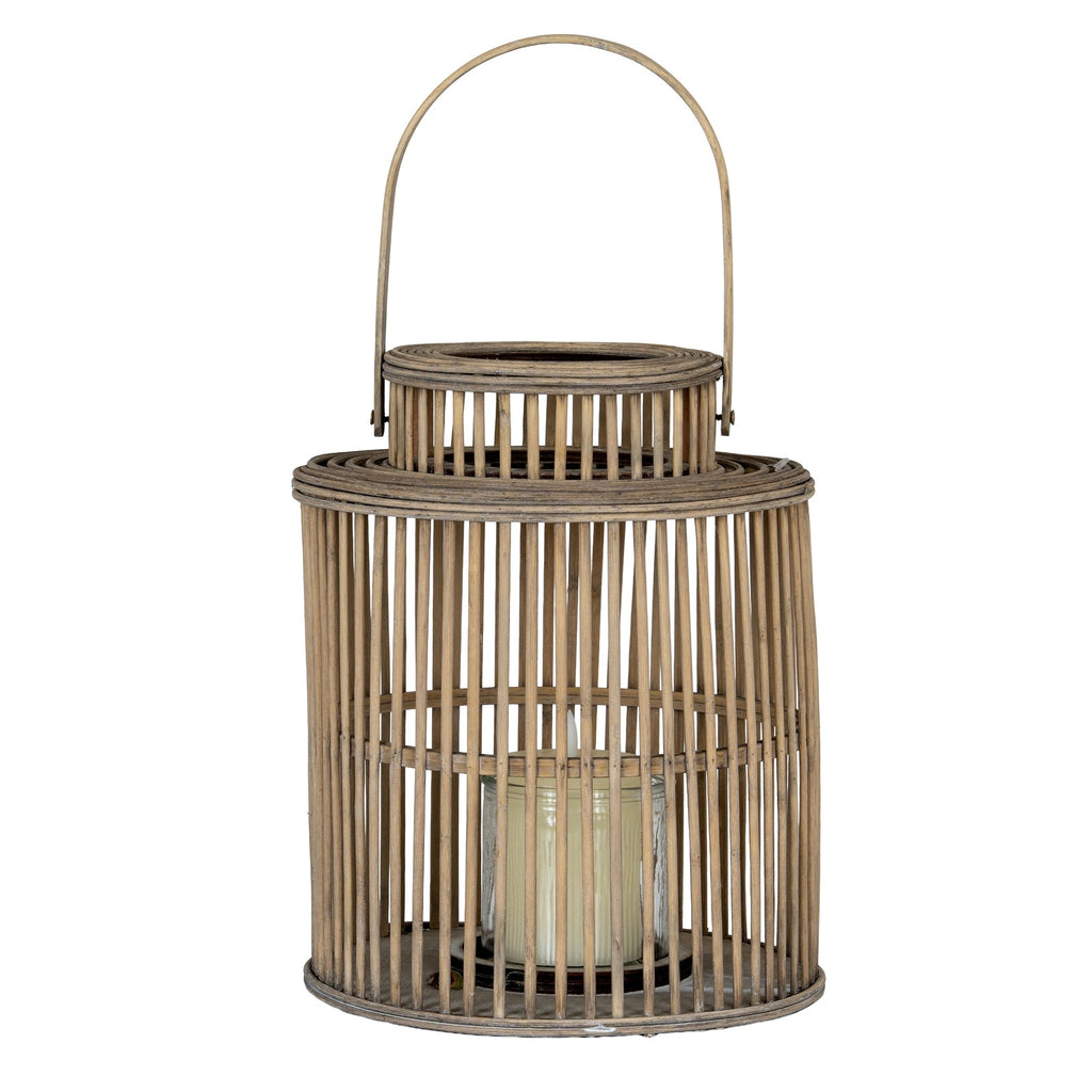 Cylinder Wicker Lantern With Glass Holder