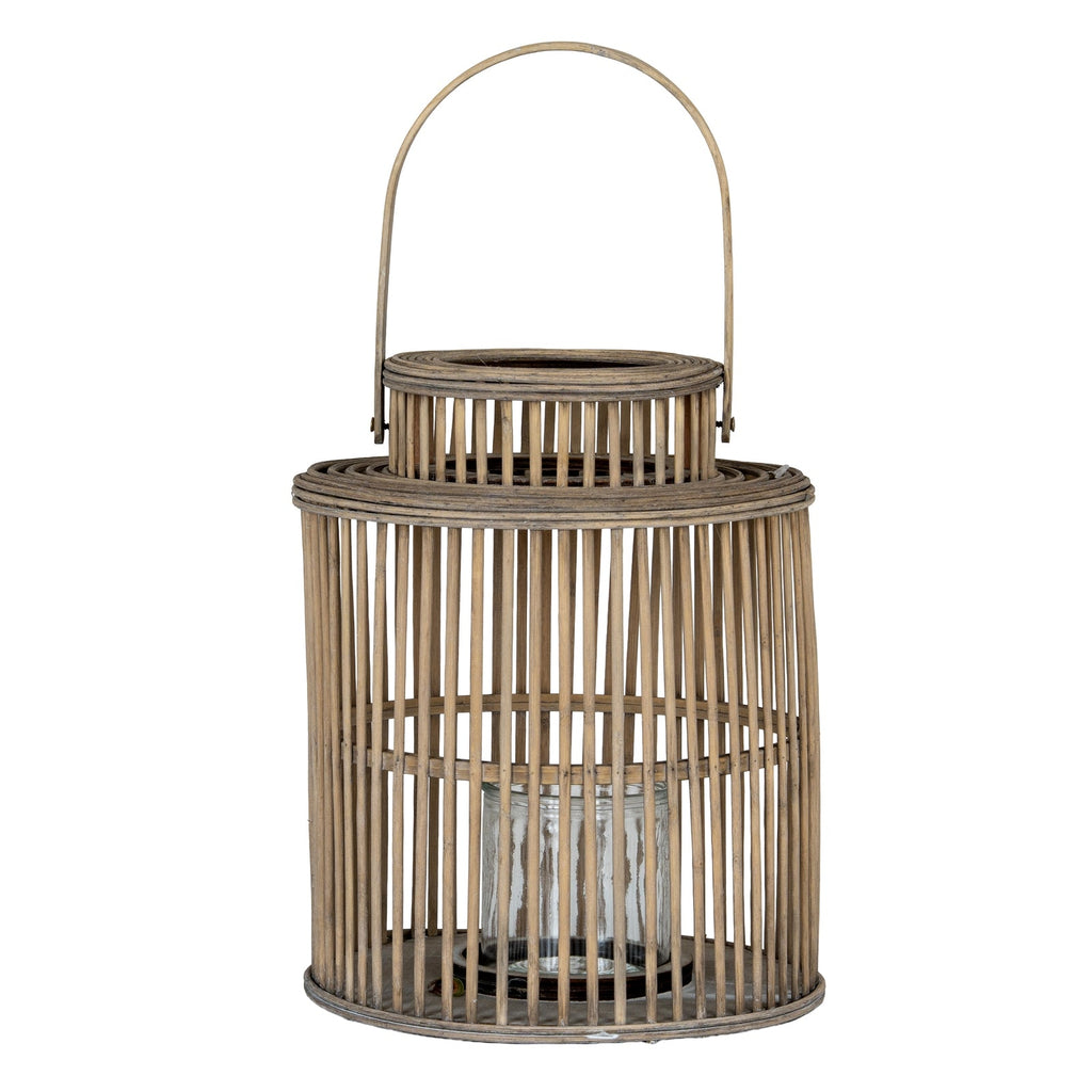 Cylinder Wicker Lantern With Glass Holder