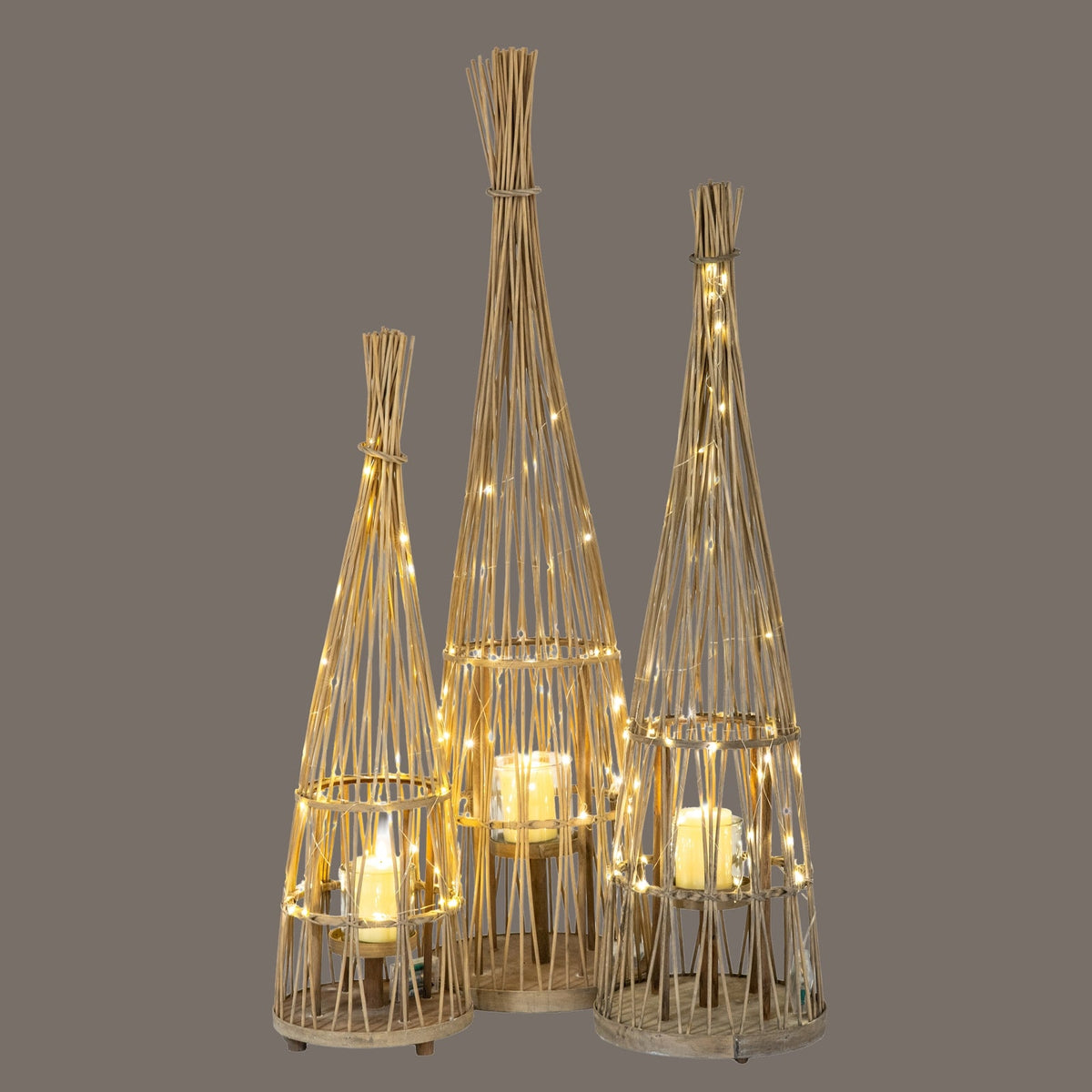 Medium Conical Wicker Lantern