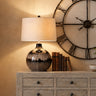 Brown Glass Table Lamp 66cm — Living Room Table Lamp, Linen Shade