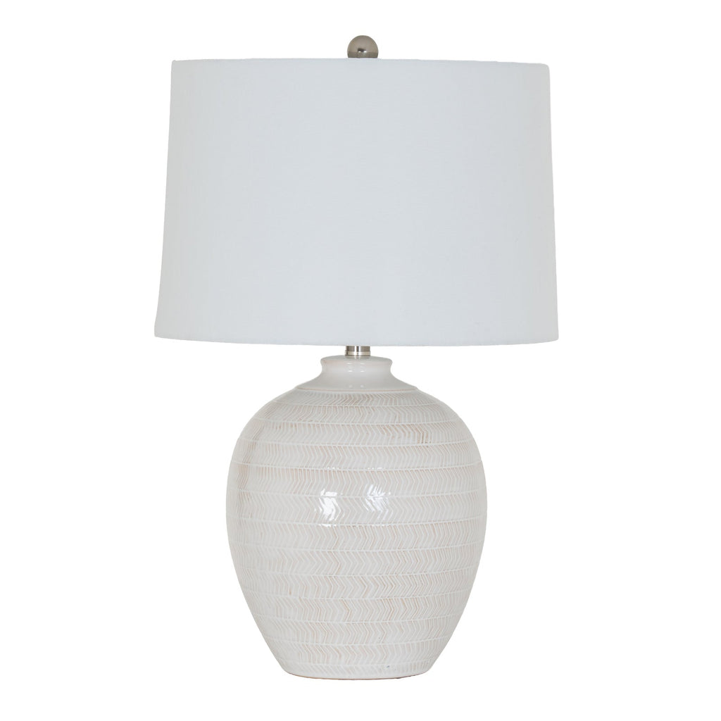 White Ceramic Table Lamp 63cm — Living Room Table Lamp, Chevronne