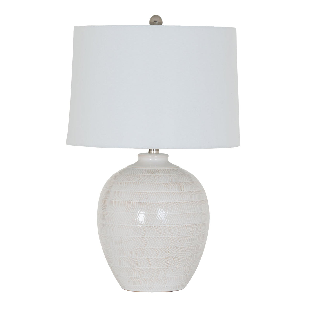 White Ceramic Table Lamp 63cm — Living Room Table Lamp, Chevronne