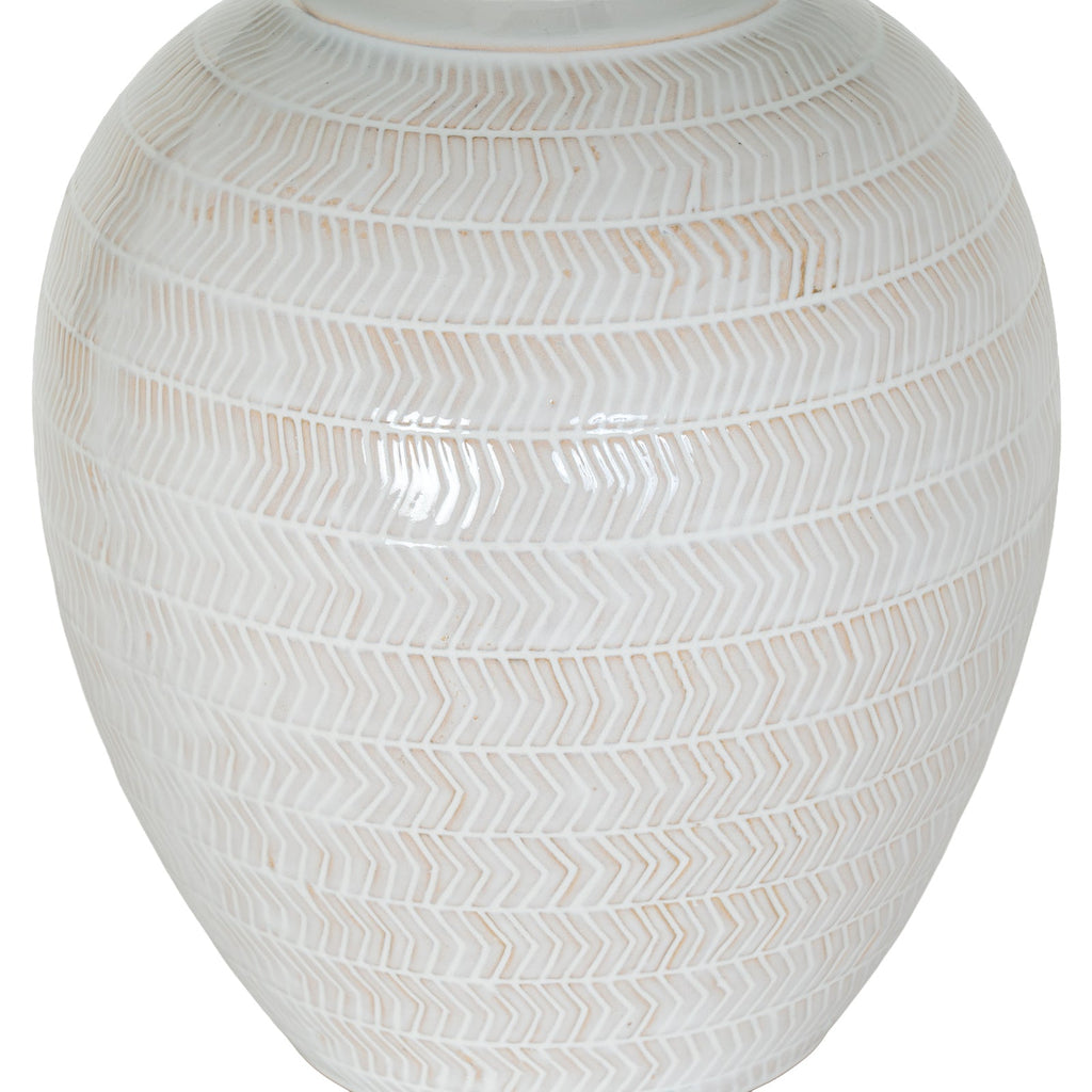 White Ceramic Table Lamp 63cm — Living Room Table Lamp, Chevronne