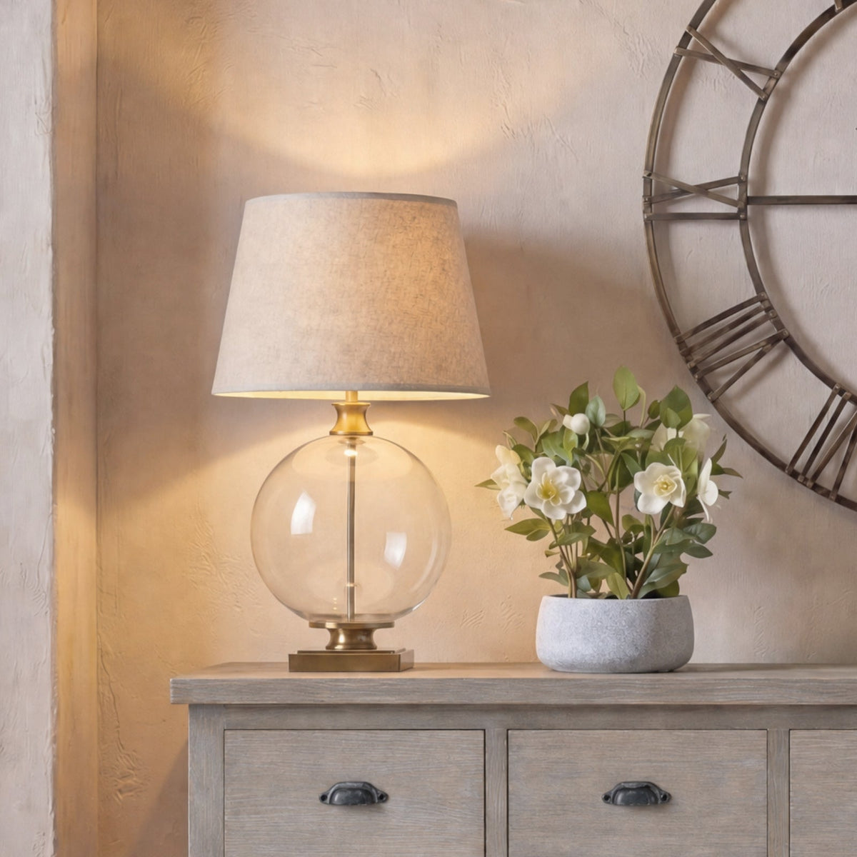 Brass Glass Table Lamp 79cm — Living Room Table Lamp, Lunel Orb