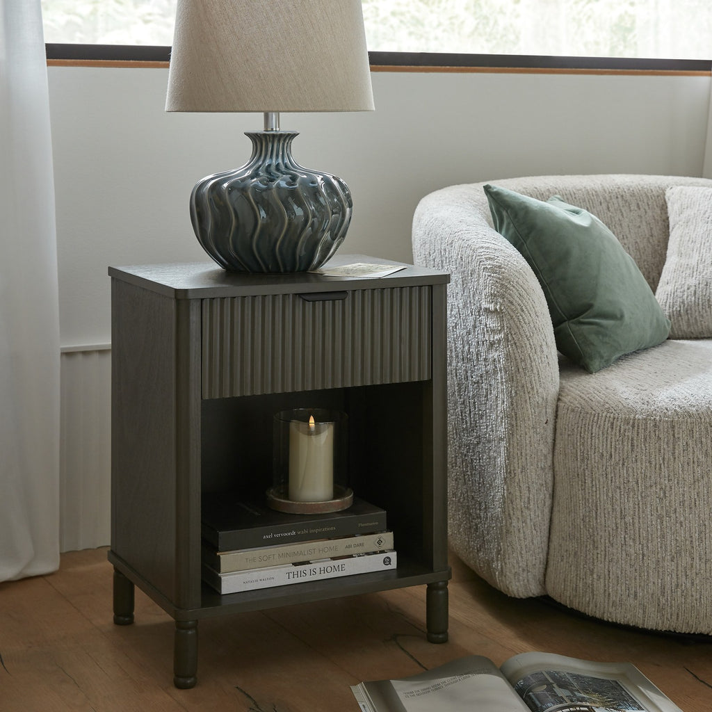 Veyla Ceramic Table Lamp With Linen Shade — table lamp