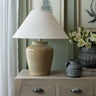 Green Ceramic Table Lamp 66cm — Living Room Table Lamp, Linen Shade