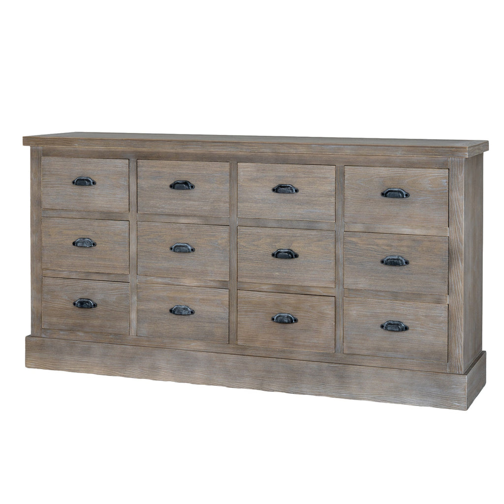 Large 12 Drawer Apothecary Chest 170cm - Shallow 40cm Depth, Whitewashed | Haldon
