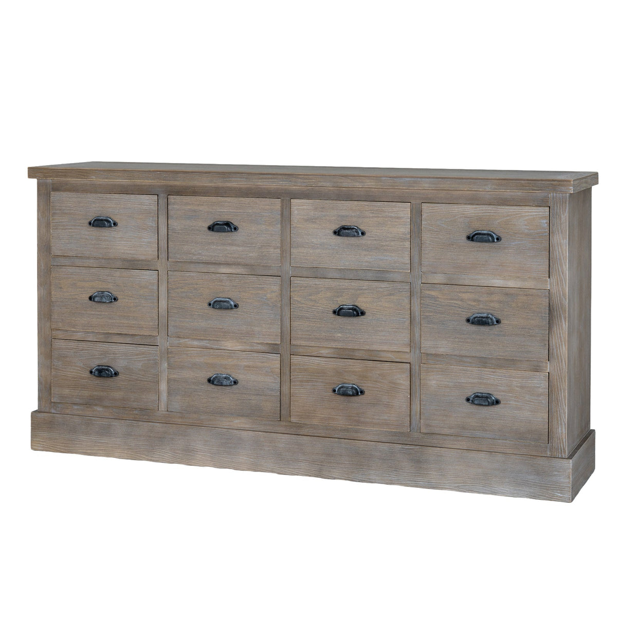 Large 12 Drawer Apothecary Chest 170cm - Shallow 40cm Depth, Whitewashed | Haldon