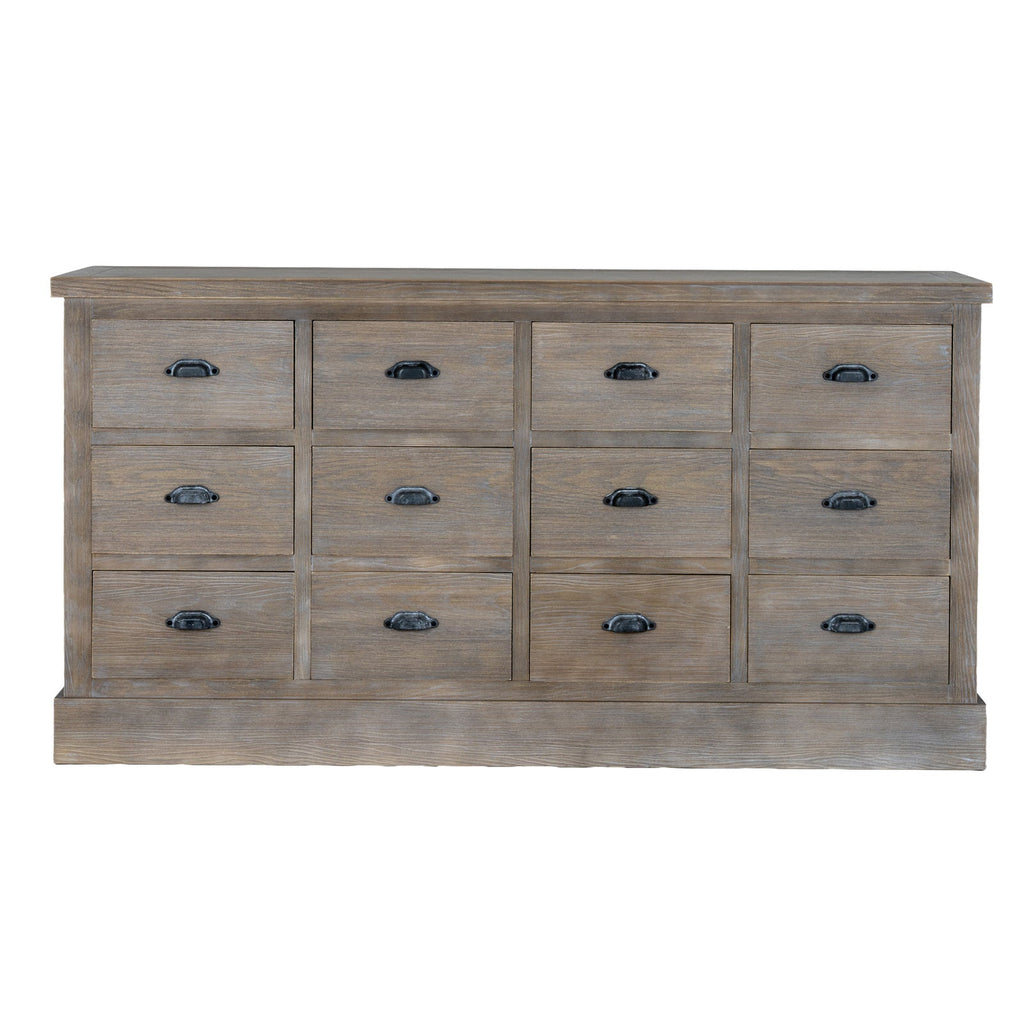 Large 12 Drawer Apothecary Chest 170cm - Shallow 40cm Depth, Whitewashed | Haldon