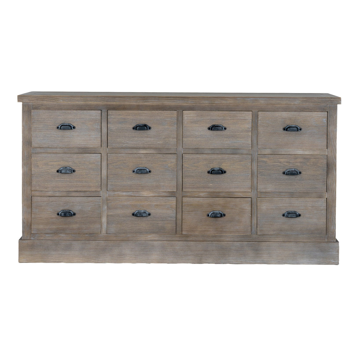 Large 12 Drawer Apothecary Chest 170cm - Shallow 40cm Depth, Whitewashed | Haldon