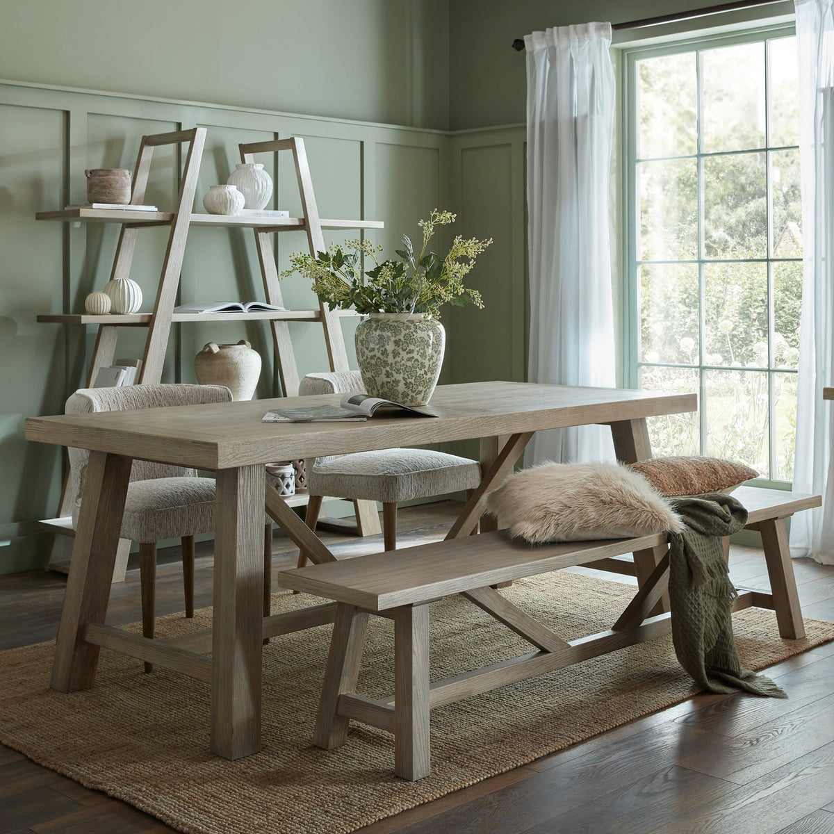 6-8 Seater Farmhouse Dining Table 200cm - Whitewashed Trestle Base | Haldon