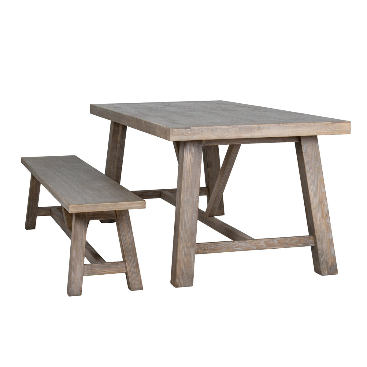 200cm Farmhouse Dining Bench - Kitchen Table Bench Seat, Whitewashed | Haldon
