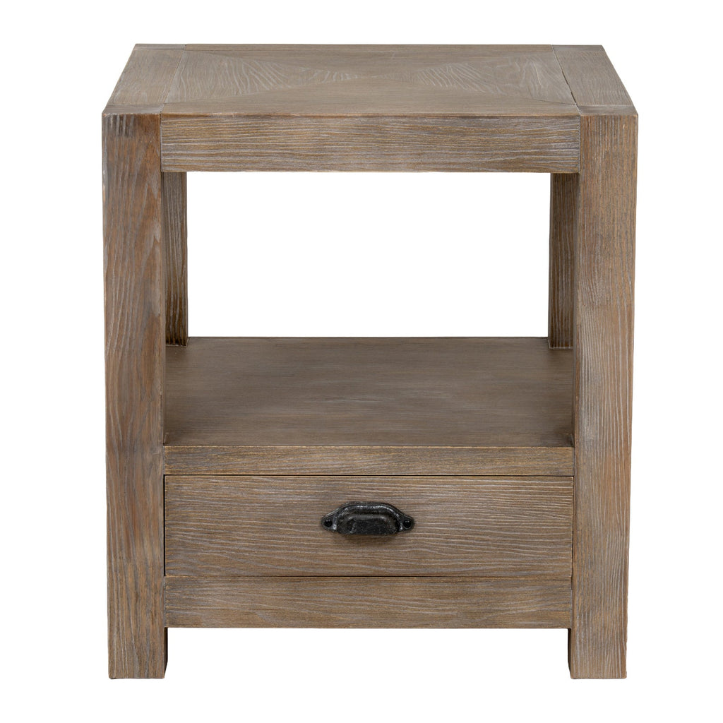 Whitewashed Side Table 50cm — 1 Drawer Living Room Side Table, Lamp Table with Shelf, Wood, 60cm Tall
