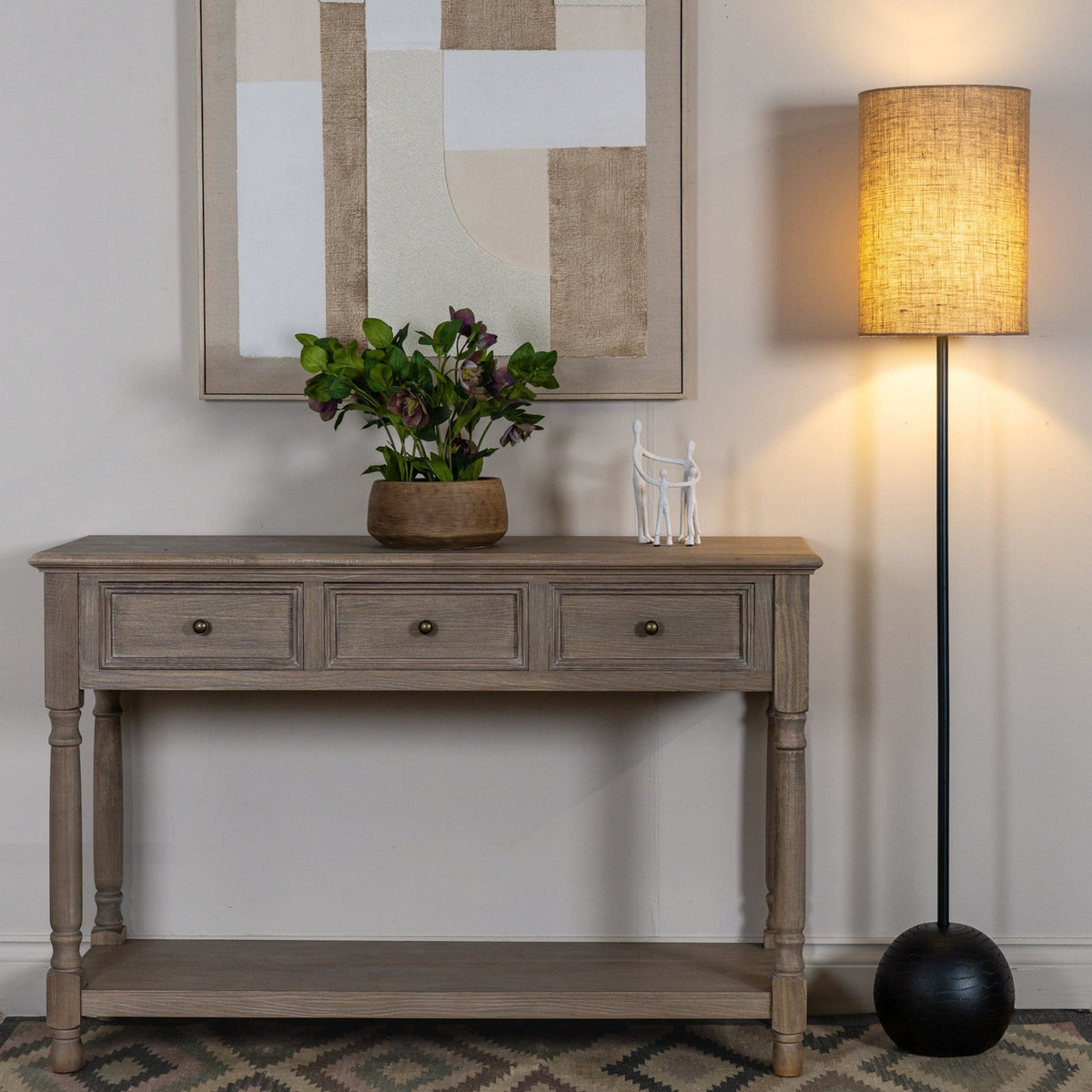 Cannon Floor Lamp with Hessian Shade, Black