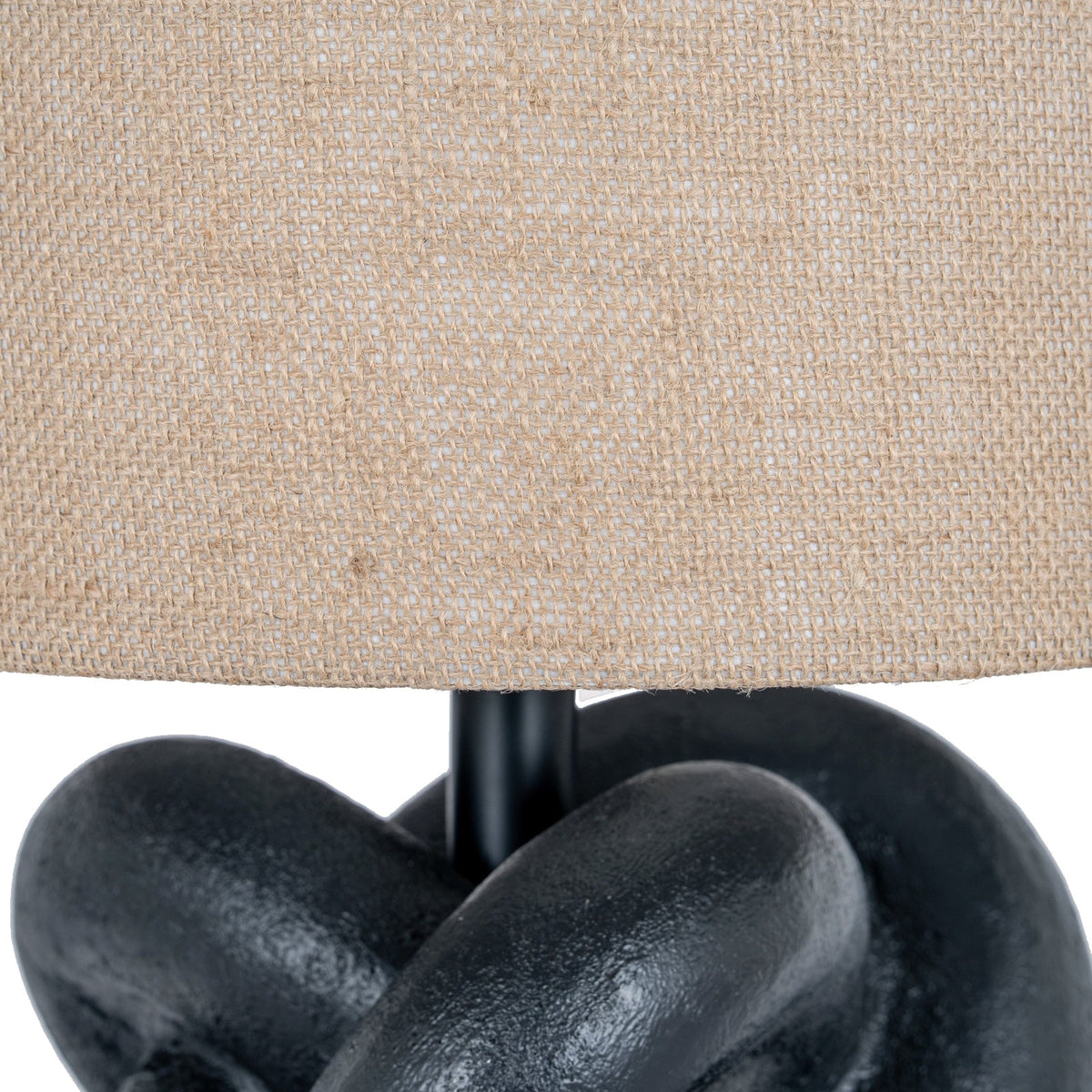 Black Metal Table Lamp 51cm — Living Room Table Lamp, Hessian Shade, Knot